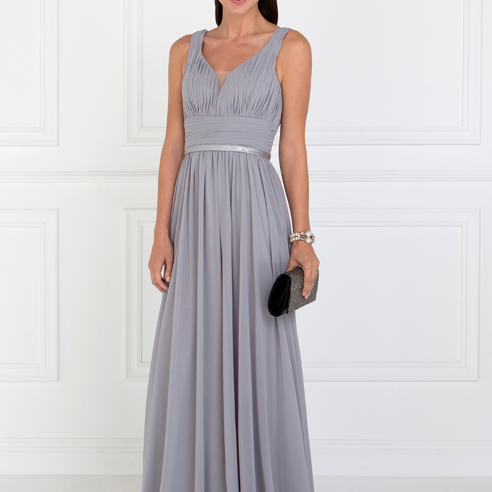 NEW SILVER V-Neckline Sleeveless Long Prom Dress GL1525